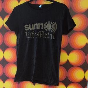 SUNN LIFE METAL Women's Black Tee with Gold Design Size Large